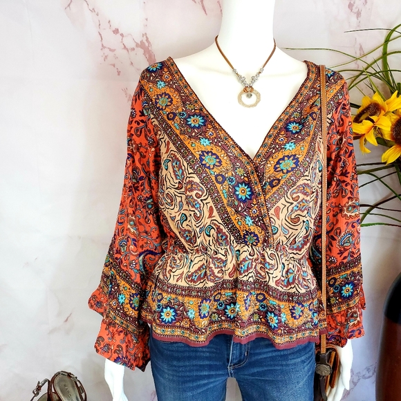 Free People gorgeous print surplice wrap top - Picture 10 of 14